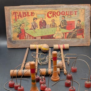 Antique Milton Bradley Table Croquet Set No. 4334 – 1920s Victorian Indoor Game