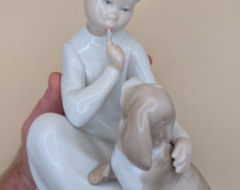 Vintage Lladró Boy With Dog Figurine #4522 | Early Spanish Porcelain Child & Puppy Sculpture