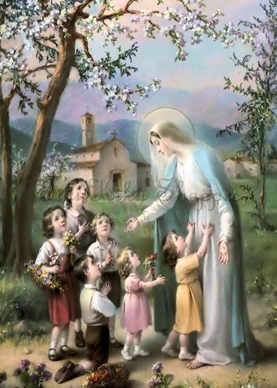 Blessed VIRGIN MARY with CHILDREN Vintage 289. Art Print | Etsy