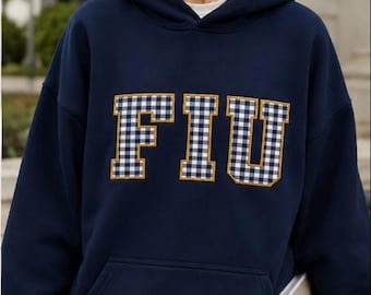 Custom Personalized Gingham Hoodie, Embroidered Varsity Sweatshirt, Boutique Collegiate Applique Fashion Top for Women Cozy Campus Style