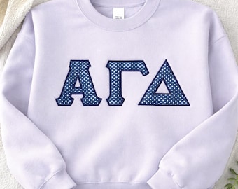 Custom Greek Letter Sorority Sweatshirt, Big Little Gift, Polka Dot Applique Crewneck, Gingham Fabric Embroidered Sorority Merch Gifts