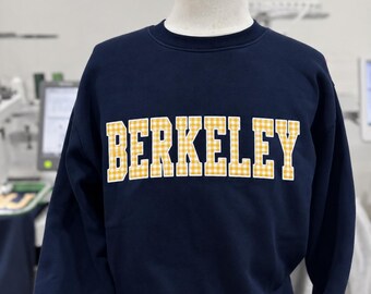 Custom Personalized Graduation Gift Sweatshirt, Embroidered Alumni Varsity Crewneck, Gingham Applique College Pullover Top Merch Gift