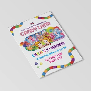 CANDY LAND Game Birthday Party Invite | CandyLand Retro Rainbow 80's Boardgame | Custom Digital DOWNLOAD | Print from Home Invitation