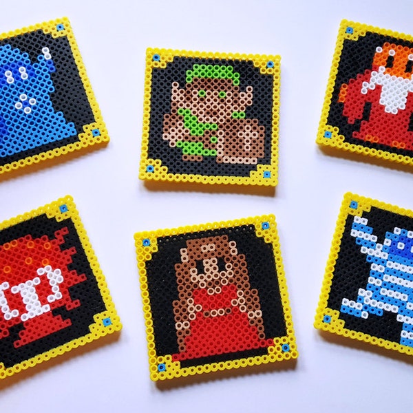 MADE to ORDER | Nintendo 8-Bit Legend of ZELDA Perler Bead Coasters | Set of 6 | Fusion Plastic Retro Video Game