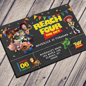 Reach FOUR The Sky Birthday Invite | Age 4 | Customized Digital Download | PRINT from HOME | Chalkboard | 24 Hour Turnaround!