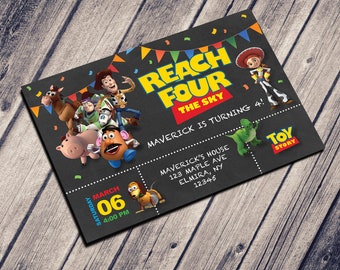 Reach FOUR The Sky Birthday Invite | Age 4 | Customized Digital Download | PRINT from HOME | Chalkboard | 24 Hour Turnaround!