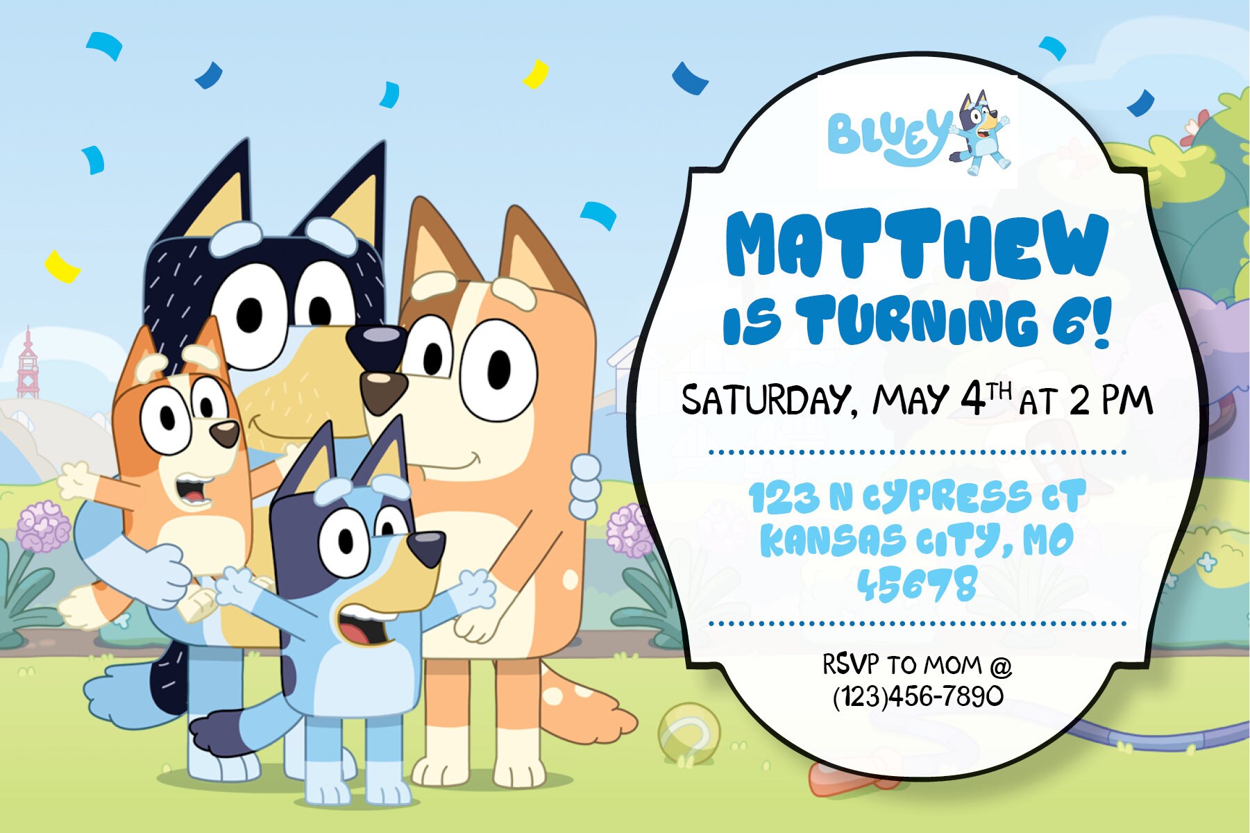 Bluey PDF + JPG Birthday Invite