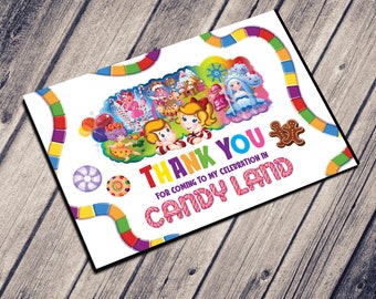 THANK YOU Card Candy Land Birthday Party | Instant Direct DOWNLOAD | Print from Home | Board Game 80's Rainbow Candyland