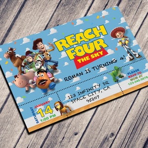 Reach FOUR The Sky Birthday Invite | Age 4 | Customized Digital Download | PRINT from HOME | Andy's Room | 24 Hour Turnaround!