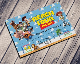 Reach FOUR The Sky Birthday Invite | Age 4 | Customized Digital Download | PRINT from HOME | Andy&#39;s Room | 24 Hour Turnaround!