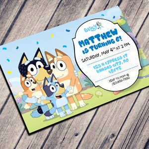 BLUEY Birthday Party Invite | Custom Digital DOWNLOAD | Print From Home Invitation | Cartoon Blue Dog Family