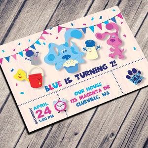 Invito per festa di compleanno BLUE'S CLUES / DOWNLOAD digitale personalizzato / Stampa da casa Invito / Nick Jr. Blue Magenta Living Room
