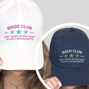 Custom Beach Embroidered Bachelorette Party Hats, Last Toast on the Coast Hat, Bach Club, Bride Club, Bridesmaid Proposal, Bridal Party Gift