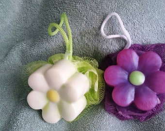 Flower Soap - Flower Soap, Mothers Day, Soap with Scrubby, Soap on a Rope, Gift Idea, Party favor, Decorative Soap, Teacher, Moms Day