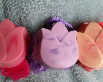 Soap -Tulip, Flower Soap, Mothers Day, Soap with Scrubby, Soap on a Rope, Gift Idea, Party favor, Decorative Soap, Teacher, Moms Day