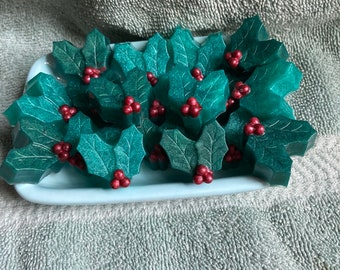 Holiday Soaps- Holly Soaps, Mini Holly Soaps, Guest Soap, Holiday Soap, Gift Ideas, Kids Soap Teacher gifts, Stocking Stuffers, Cute Soaps