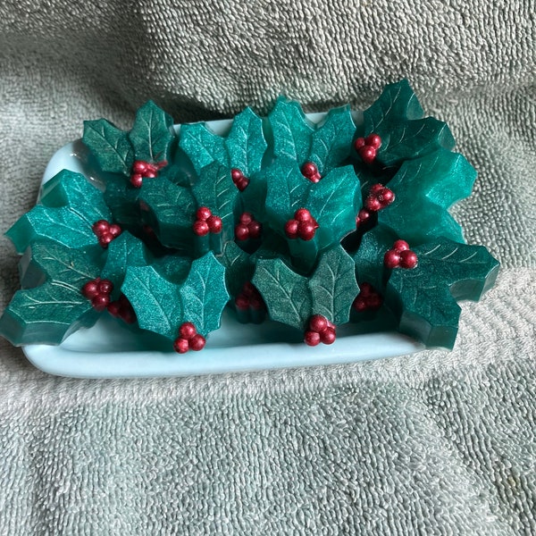 Holiday Soaps- Holly Soaps, Mini Holly Soaps, Guest Soap, Holiday Soap, Gift Ideas, Kids Soap Teacher gifts, Stocking Stuffers, Cute Soaps