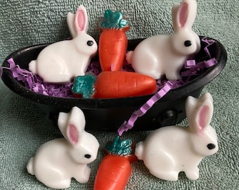 Mini Bunny Soaps -  Easter Soaps Bunny and Carrot Soaps Spring Soaps Kids Soaps Basket Fillers Teacher Gifts Decorative Soaps Mini Soaps