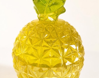 Handmade Pineapple Jar & Lid, Tropical Candy Dish, Decorative Vanity Storage, Hospitality Gift, Yellow Green Home Décor, Housewarming Gift
