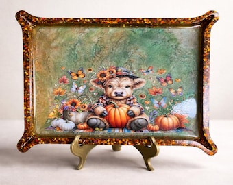 Handmade Highland Cow Resin Tray, Rustic Farmhouse Decor