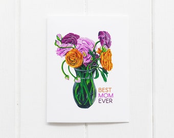 Mother's Day - Best Mom Ever - Ranunculus Vase Card