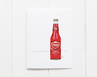 Tarjeta de acuarela Vintage Faygo Red Pop