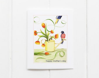 Mother's Day Card - Spring Tulips Watercolor Illustration