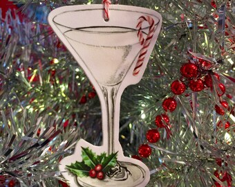 Candy Cane Martini Shrink Película Holiday Ornament