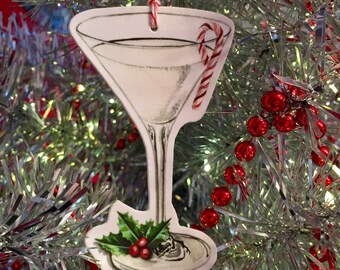 Candy Cane Martini Shrink Film Holiday Ornament