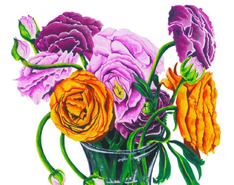 Ranunculus Gouache Illustration