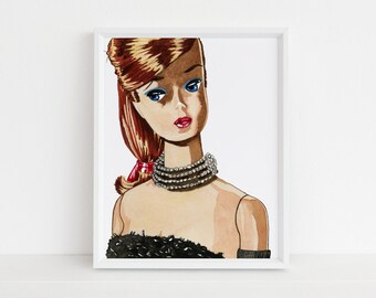 Pearl Necklace Barbie Watercolor Print