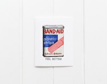 Band-Aid Plastic Strips Vintage Tin Get Well Feel Better Watercolor Illustrated Card