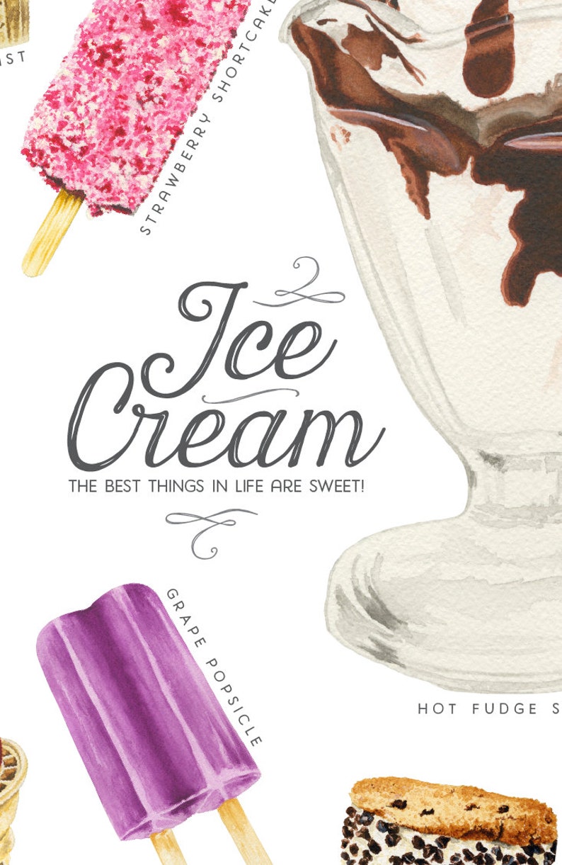 Ice Cream Treats Watercolor Illustration Print image 2