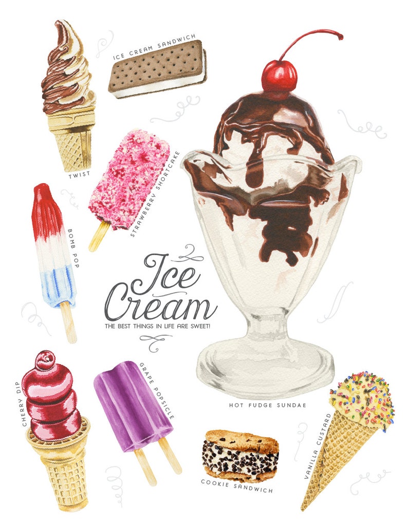 Ice Cream Treats Watercolor Illustration Print image 1