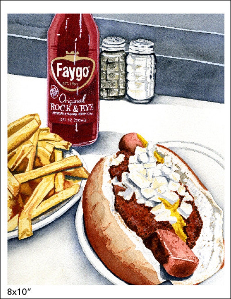 Faygo Rock and Rye Soda, Coney and Fries Watercolor Print image 5