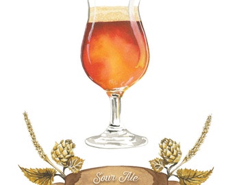 Sour Ale Craft Beer Watercolor Illustration