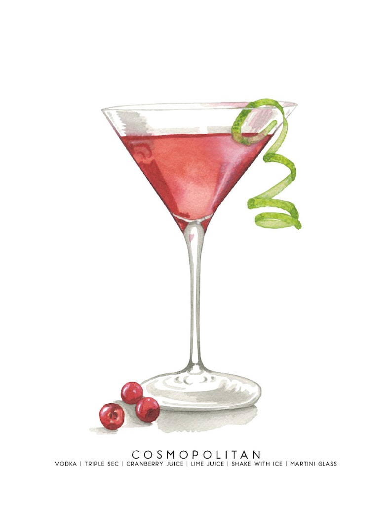 Cosmopolitan MidCentury Cocktail Watercolor Print image 1