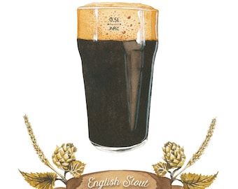 English Stout Craft Beer Watercolor Illustration