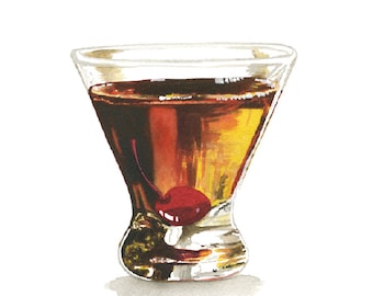 Manhattan MidCentury Cocktail Watercolor Print