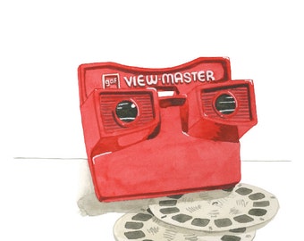 Vintage Viewmaster juguete acuarela impresión