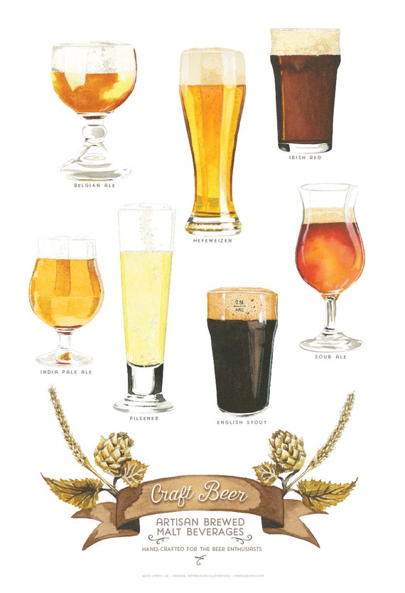 Craft Beer Watercolor Illustration Poster Etsy