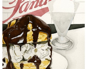 Sanders Hot Fudge Cream Puff Watercolor Print