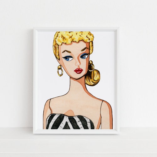 Black and White Swimsuit Barbie Watercolor Print - Etsy
