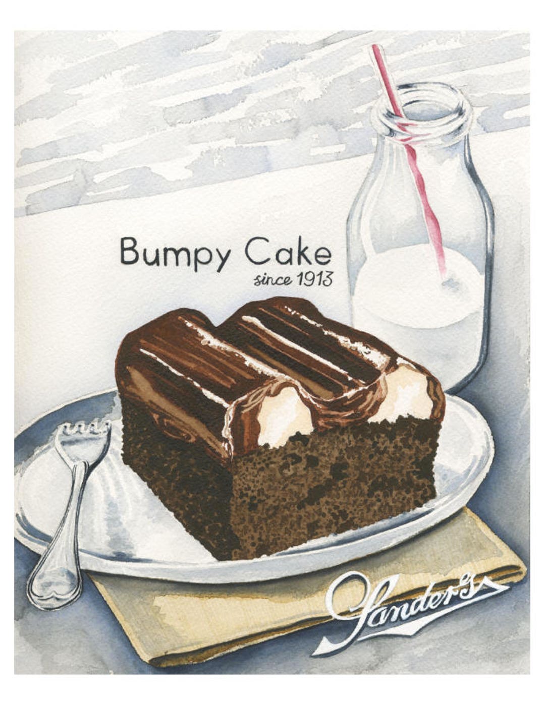 Sanders Bumpy Cake Watercolor Illustration Fine Art Print NOT A REAL