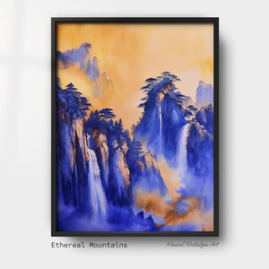 Enchanted Mountain Digital Artwork | Mystical Landscape Painting | Nature Wall Art | Fantasy Mountains Print
