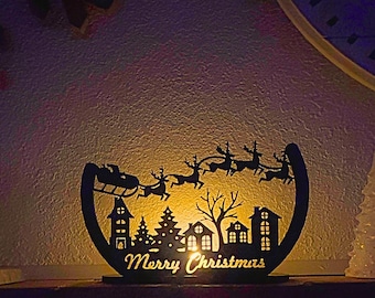 Santa's Sleigh Tealight Display, LED Christmas Mantle Decor