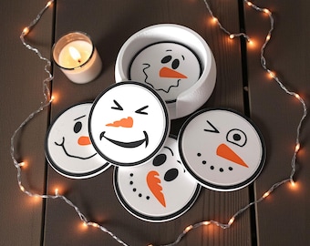 3D Printed Snowman Coaster Set, Holiday Decor