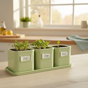 Herb planter set with 3 pots | Kitchen herb garden decor | Indoor gardening accessories