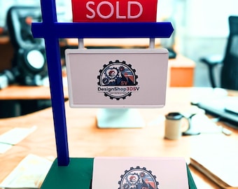 Realtor Business Card Holder, 3D Printed SOLD Sign Desk Decor
