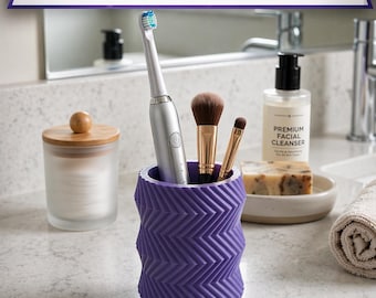 Toothbrush Holder - Zig-Zag Design Bathroom Caddy & Modern Pen Holder - Geometric Desktop Organizer